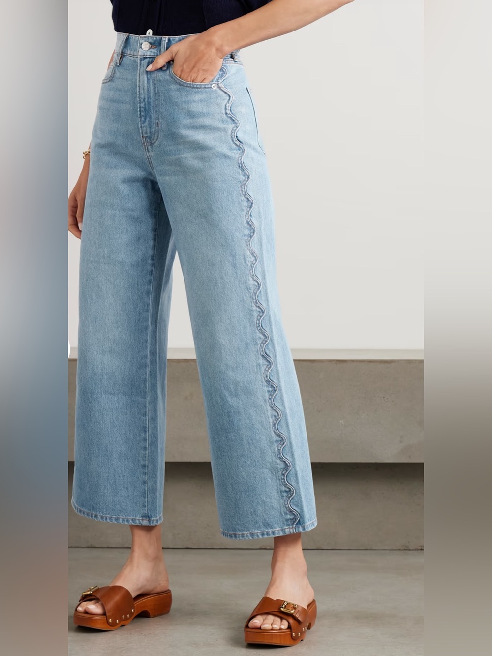 Veronica Beard Taylor cropped scalloped high-rise wide-leg jeans NWT